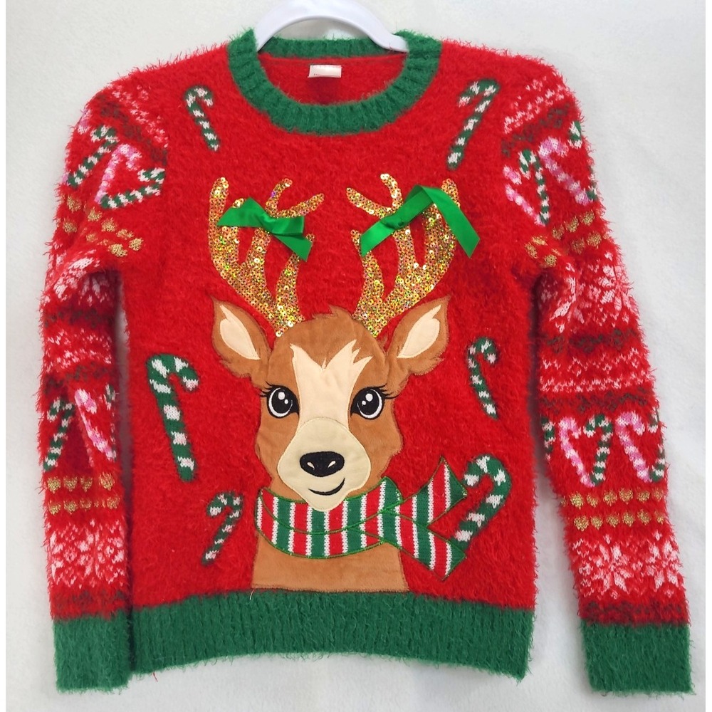 Holiday Time Girls Reindeer Sweater Ugly Christmas Sweater Party Sz M 7-8